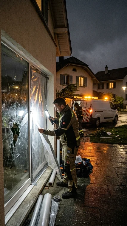 Vitre brisée d'urgence