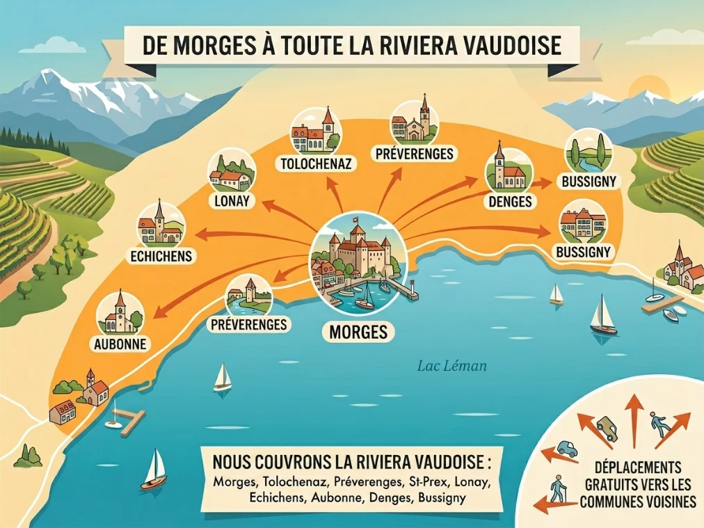 Infographie des zones d'intervention sur la Côte vaudoise
